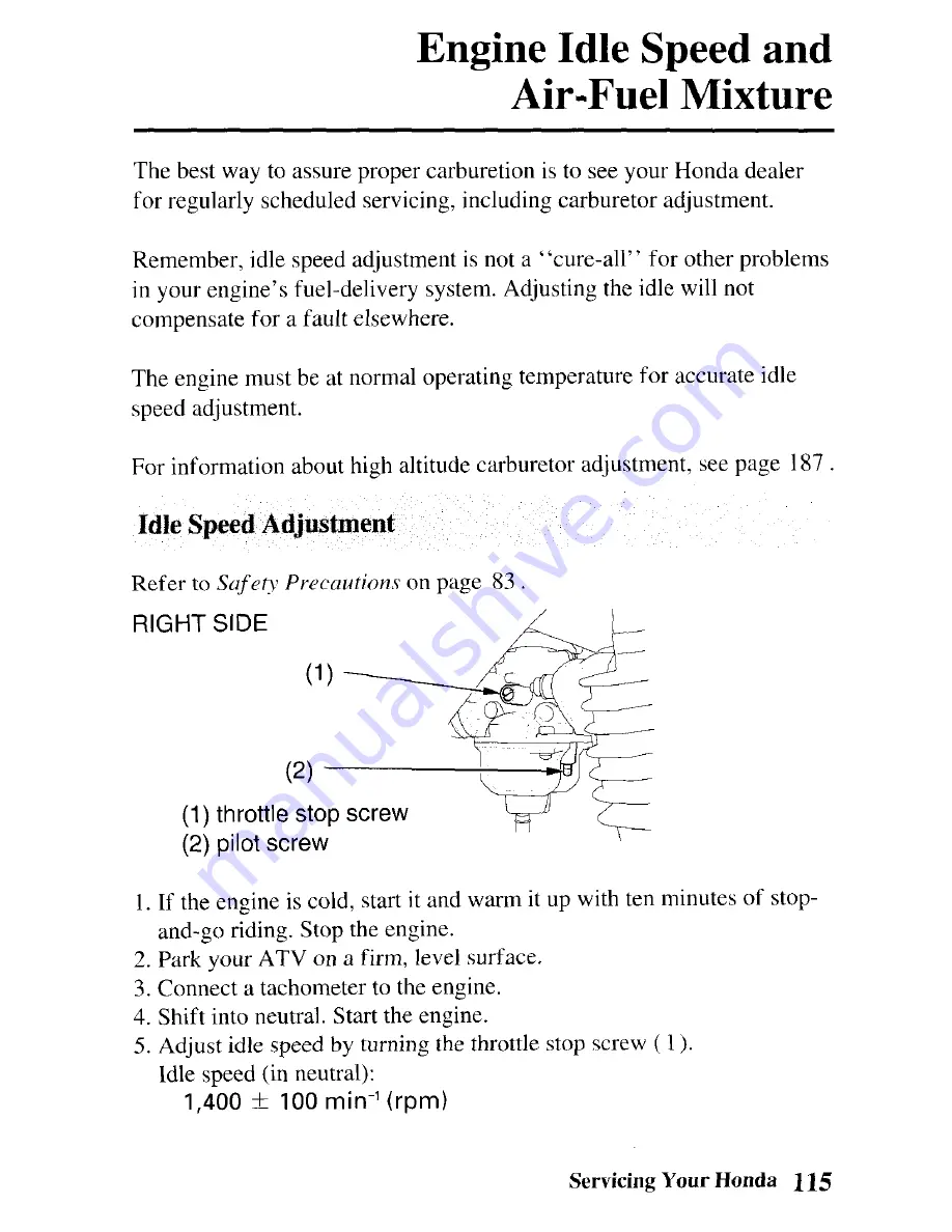 Honda 2005 TRX250TM Fourtrax Owner'S Manual Download Page 124