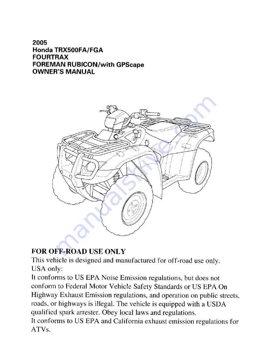 Honda 2005 TRX500FA Fourtrax Foreman Rubicon Скачать руководство пользователя страница 3