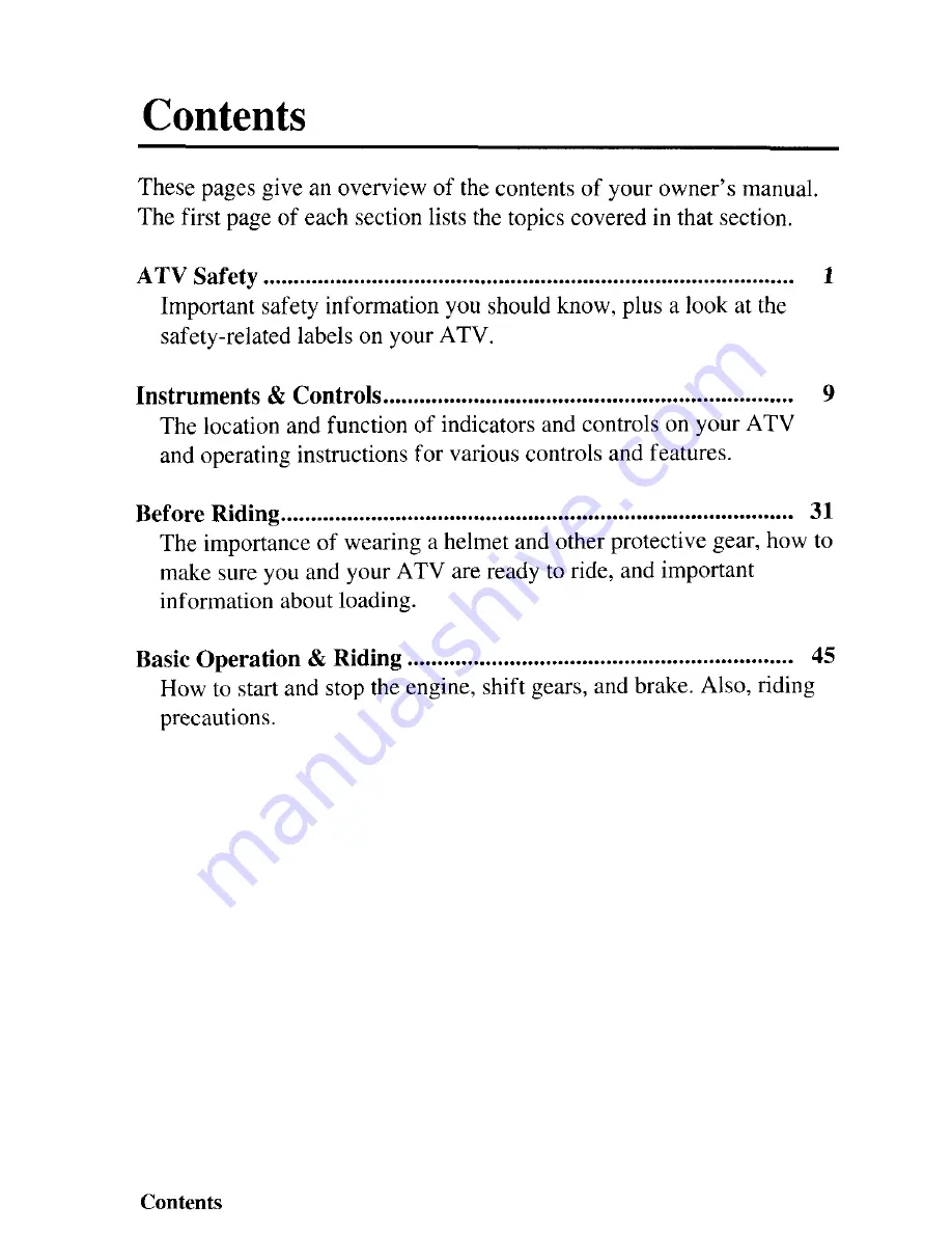 Honda 2005 TRX500TM Fourtrax Foreman Owner'S Manual Download Page 8