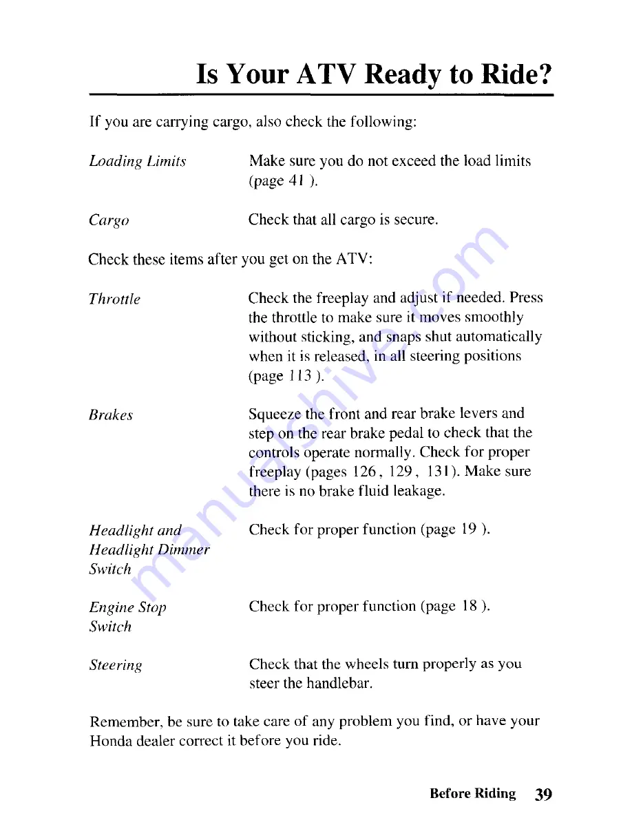 Honda 2005 TRX500TM Fourtrax Foreman Owner'S Manual Download Page 48