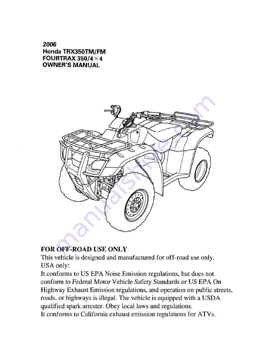 Honda 2006 TRX350FM Fourtrax 4x4 Скачать руководство пользователя страница 3