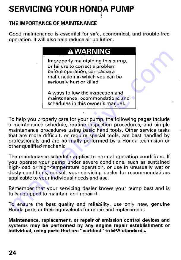 Honda and WT40X Owner'S Manual Download Page 26