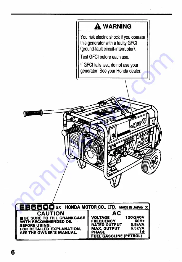 Honda EB6500SX Owner'S Manual Download Page 8