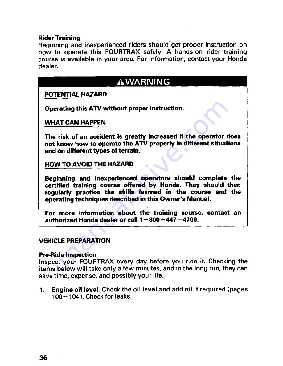 Honda Fourtrax 300 Owner'S Manual Download Page 40