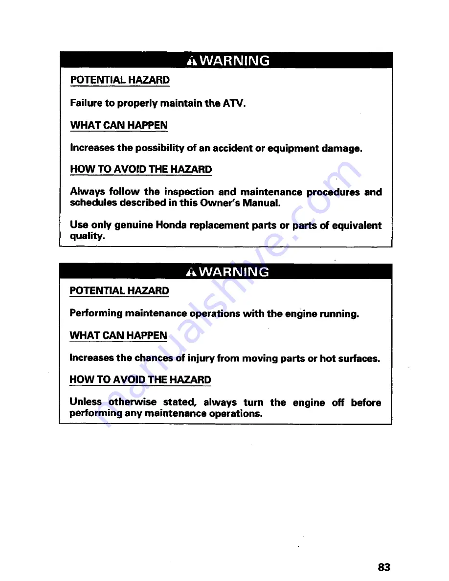 Honda Fourtrax 300 Owner'S Manual Download Page 87