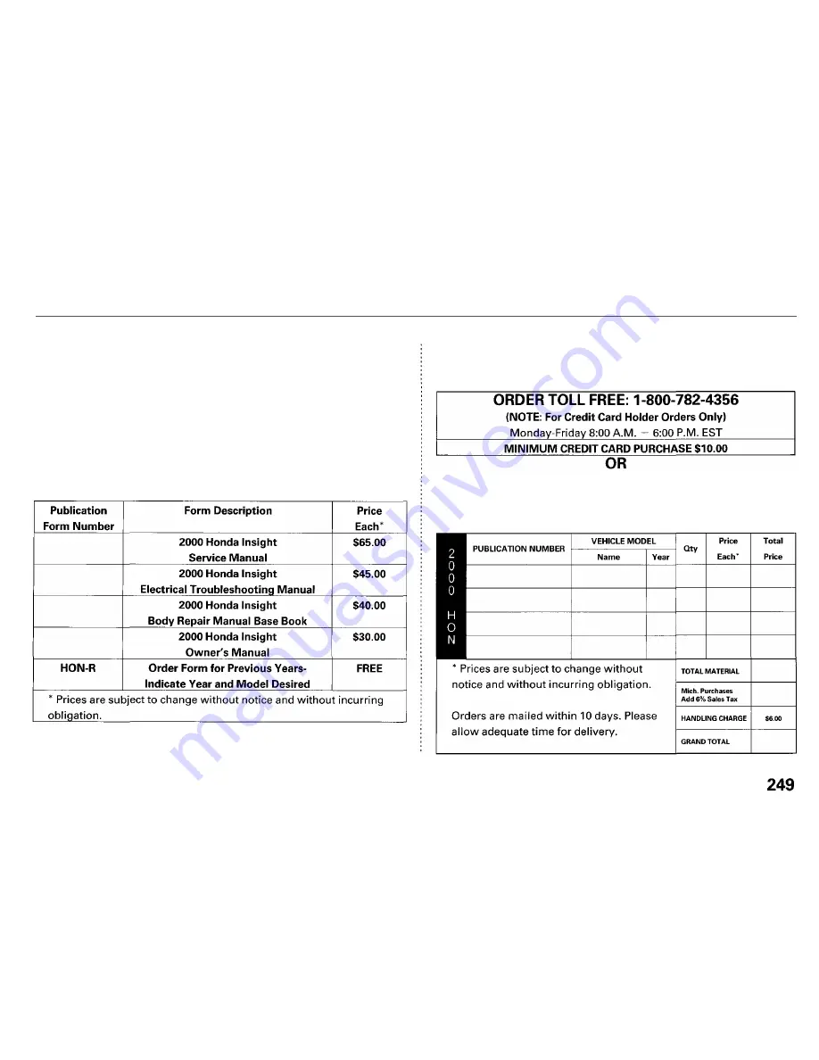 Honda Insight 2000 Owner'S Manual Download Page 252