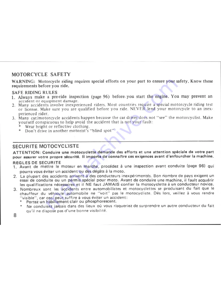 Honda NS400R Owner'S Manual Download Page 14