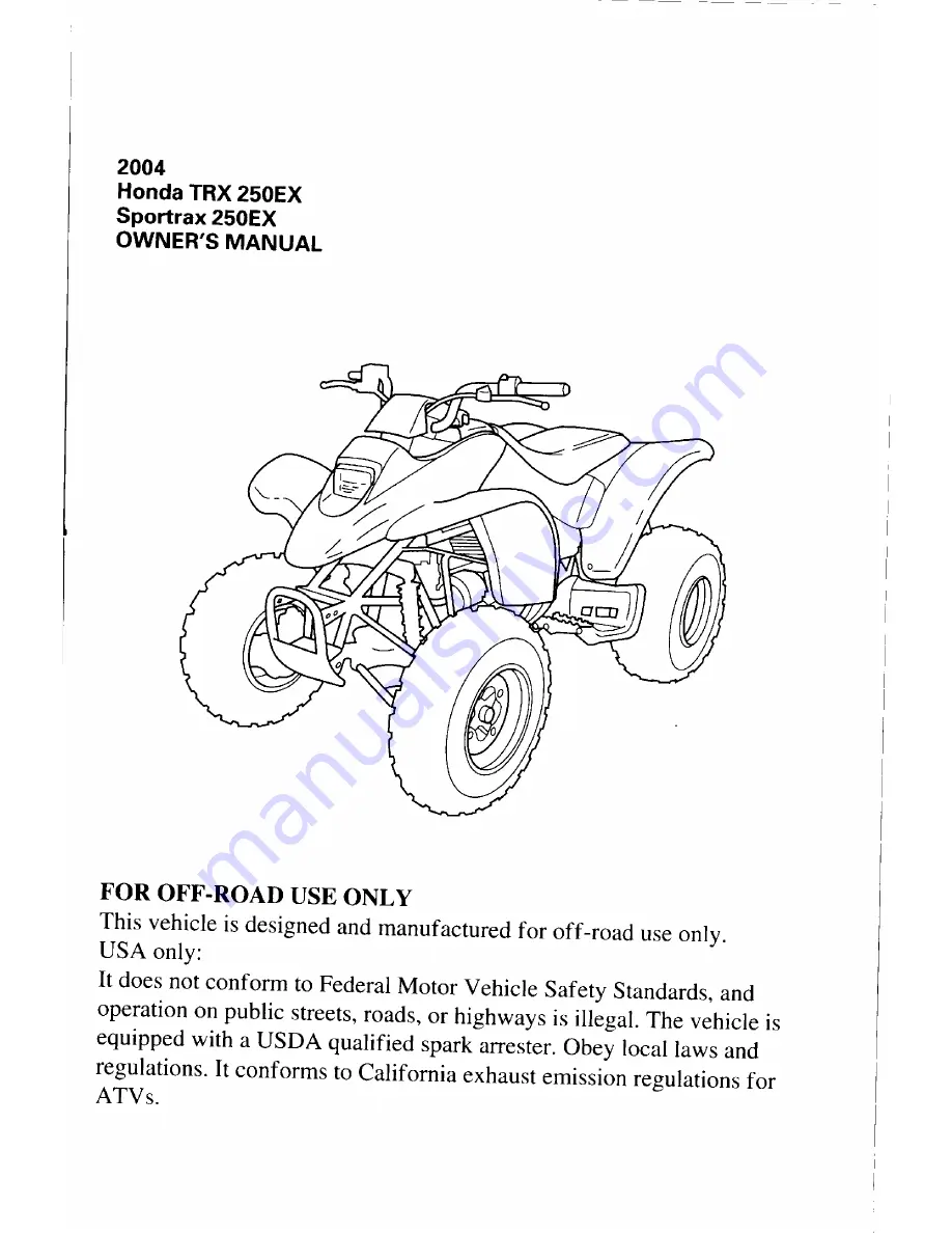 Honda TRX 250EX Sportrax 250EX Owner'S Manual Download Page 3