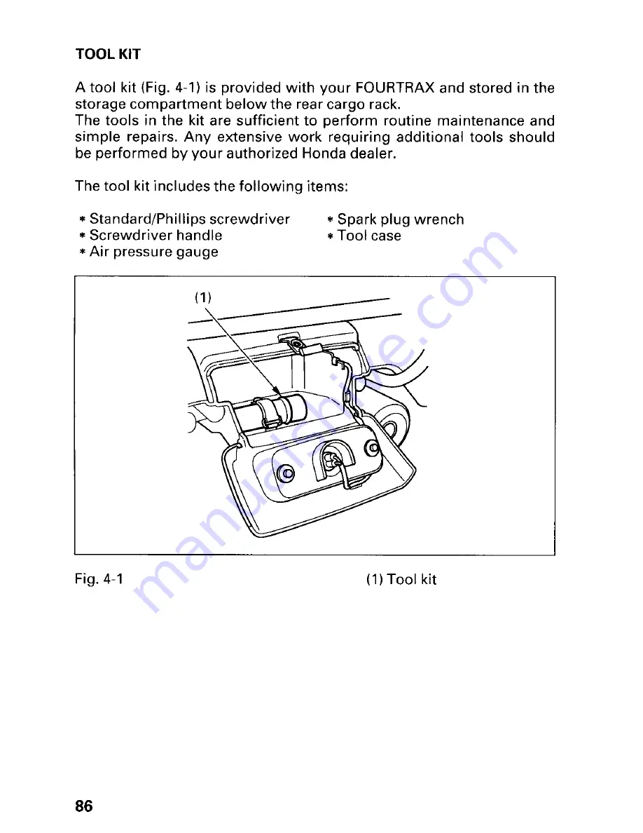 Honda TRX250 Owner'S Manual Download Page 92