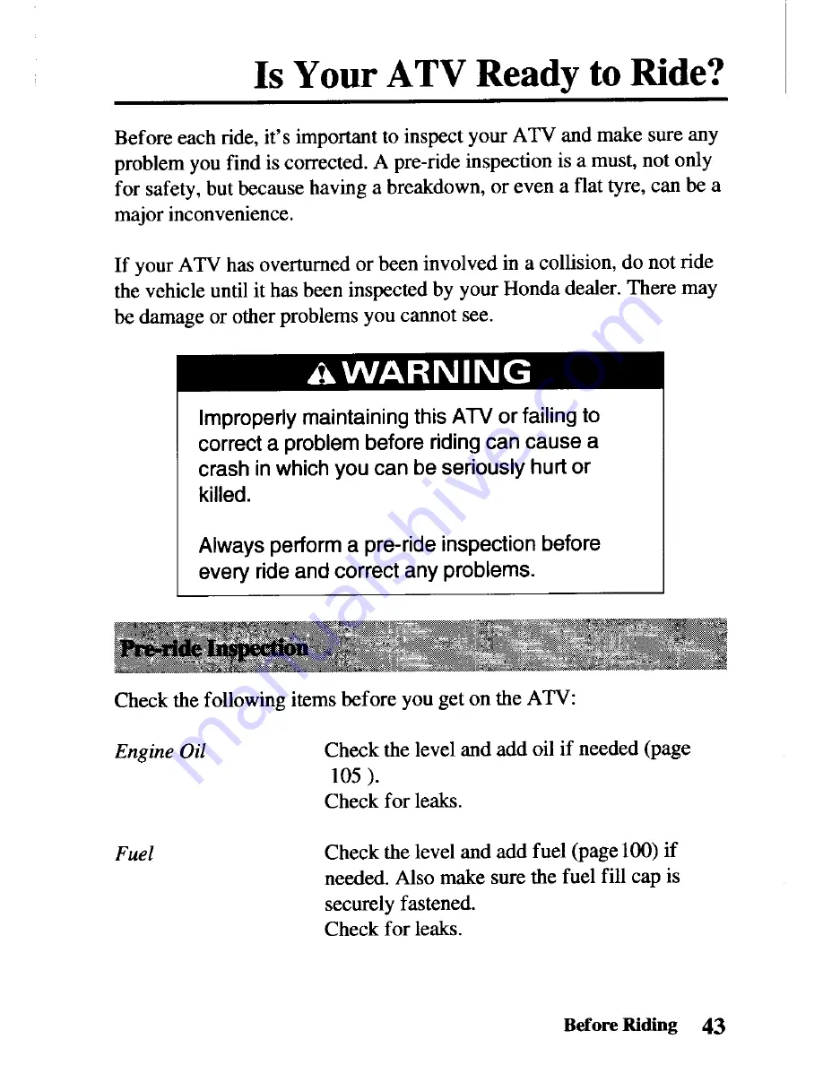 Honda TRX450FM FourTrax Foreman FM Owner'S Manual Download Page 51