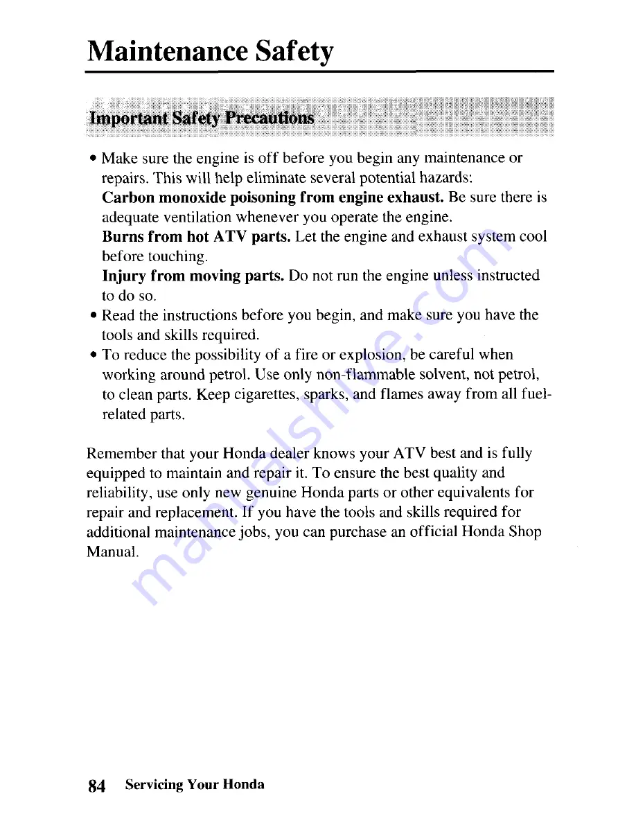 Honda TRX90 Sportrax 90 Owner'S Manual Download Page 90