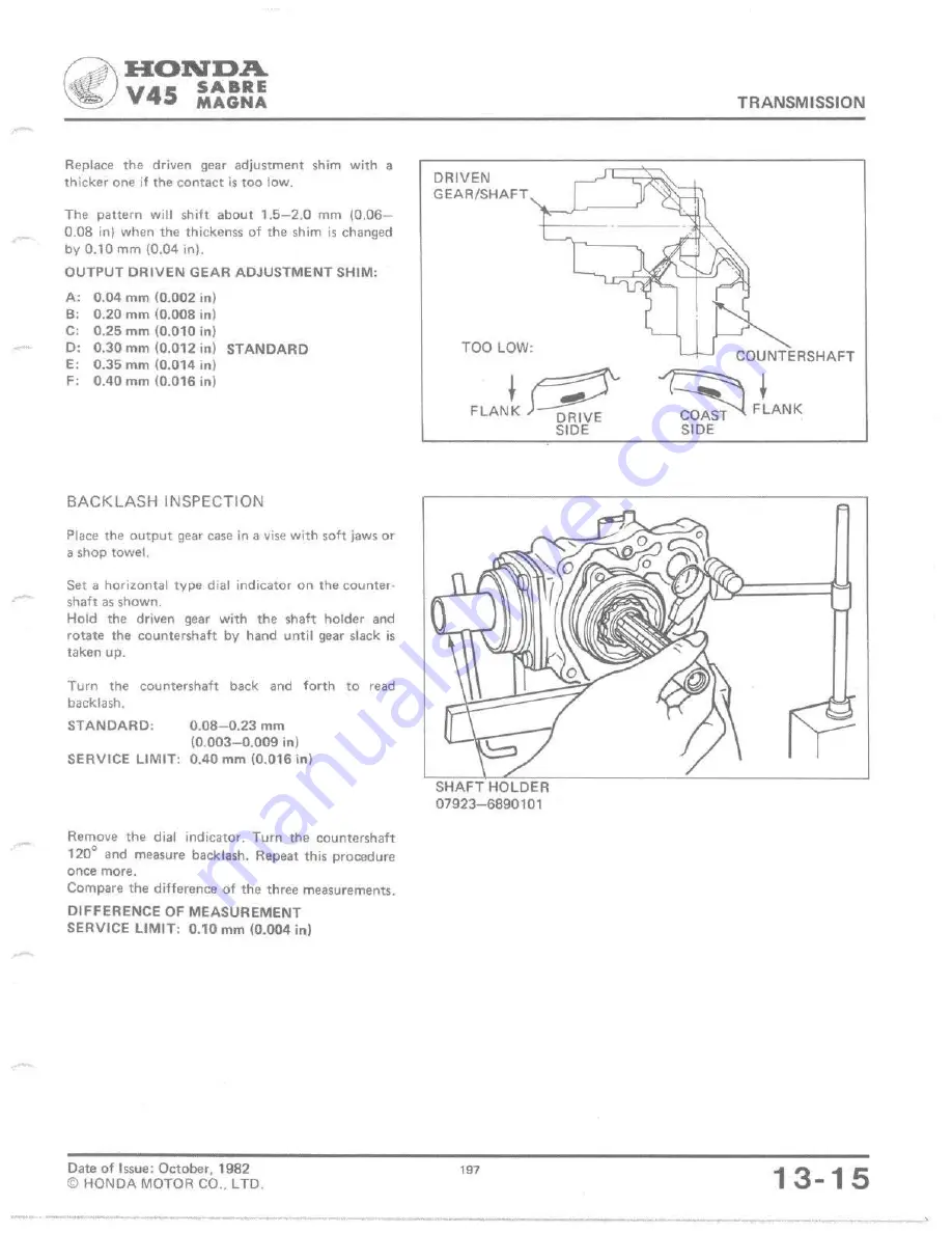 Honda V 45 SABRE-VF750S 1982 Shop Manual Download Page 189