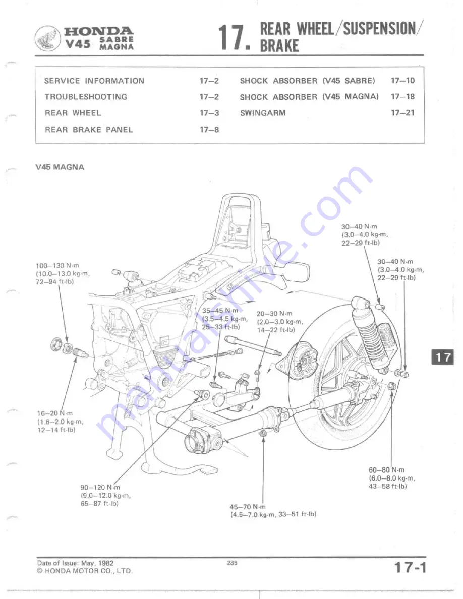 Honda V 45 SABRE-VF750S 1982 Shop Manual Download Page 273