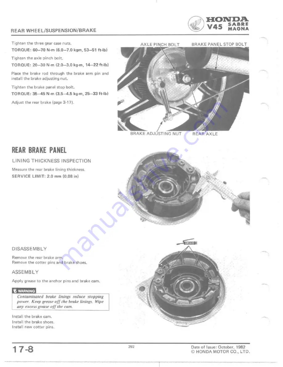 Honda V 45 SABRE-VF750S 1982 Shop Manual Download Page 280