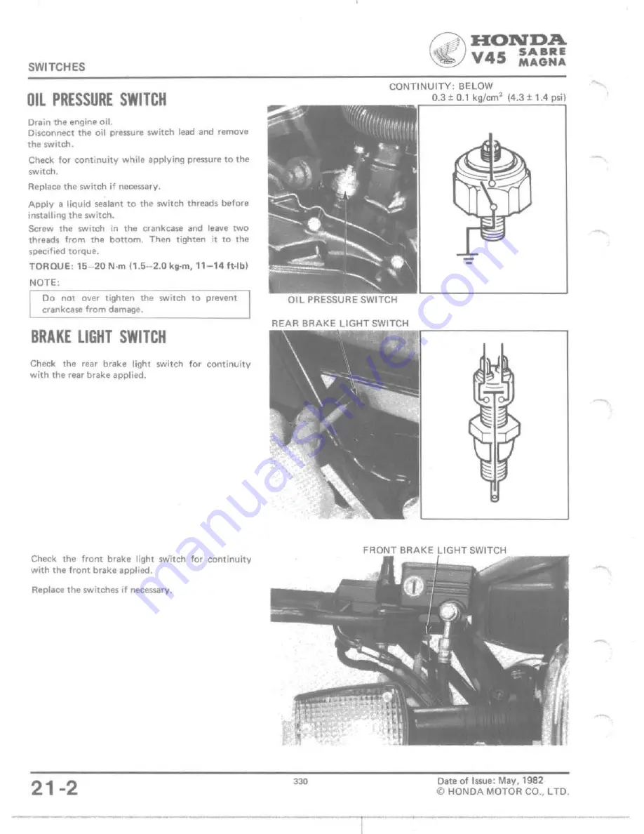 Honda V 45 SABRE-VF750S 1982 Shop Manual Download Page 316