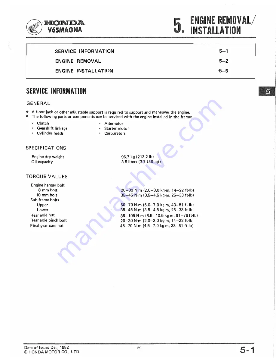 Honda V65 MAGNA Shop Manual Download Page 70