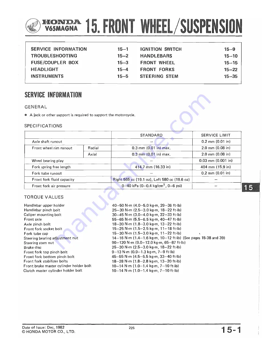 Honda V65 MAGNA Shop Manual Download Page 226