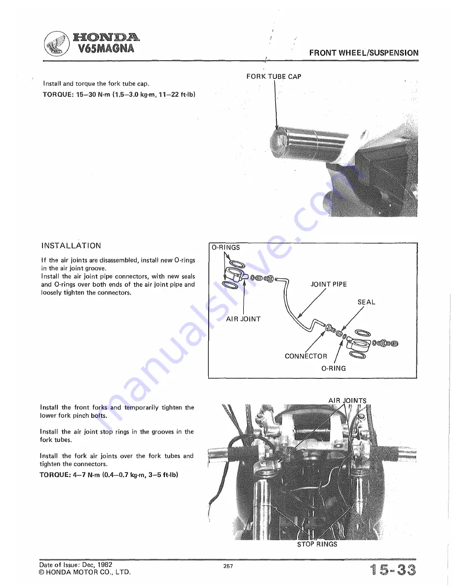 Honda V65 MAGNA Shop Manual Download Page 258