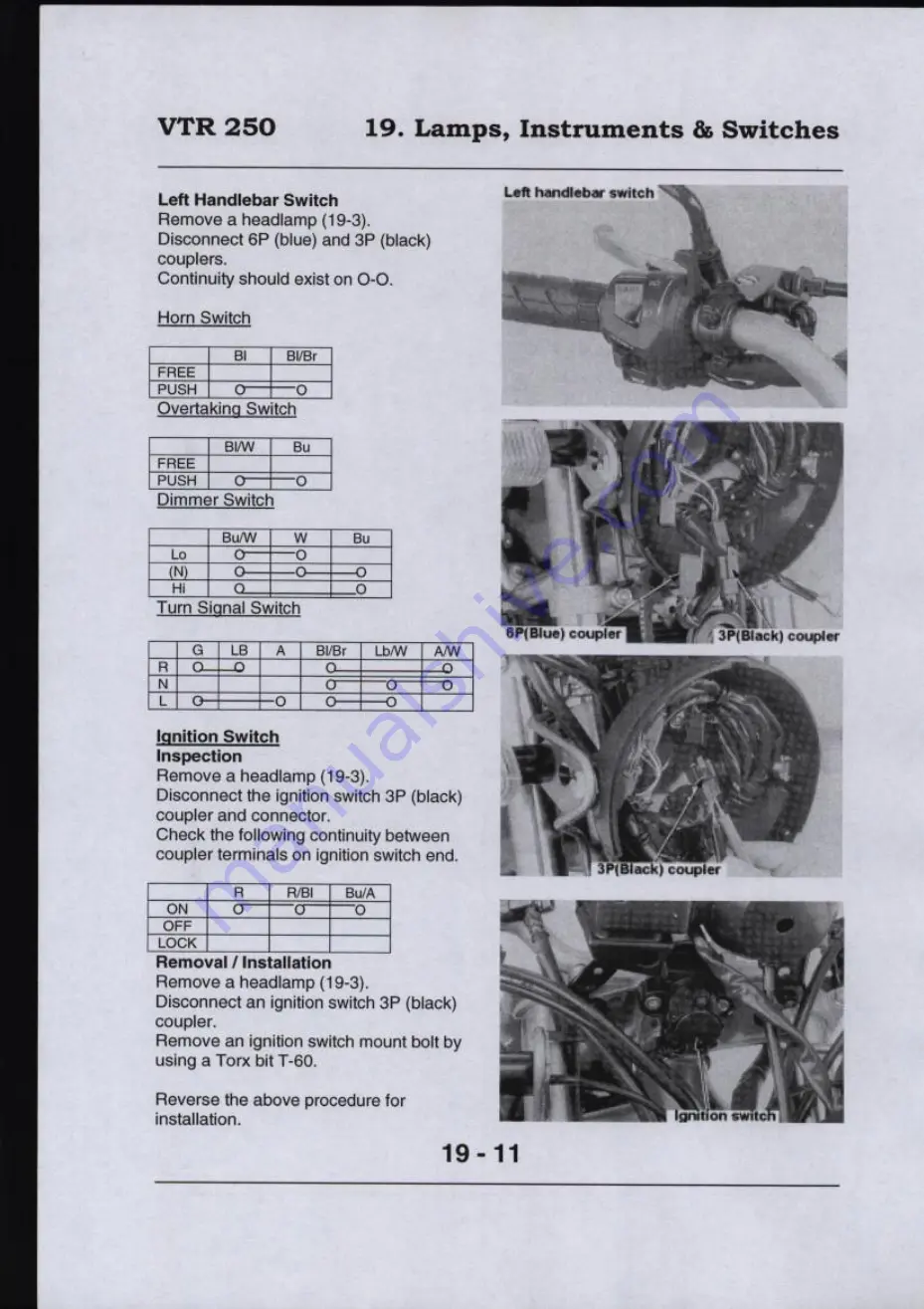 Honda VTR250 Workshop Manual Download Page 319