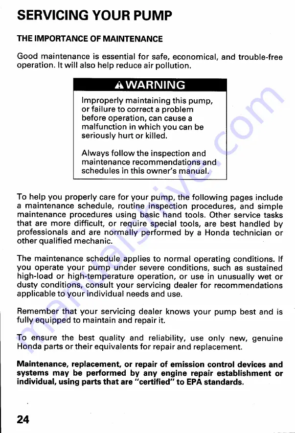 Honda WN20 Owner'S Manual Download Page 26