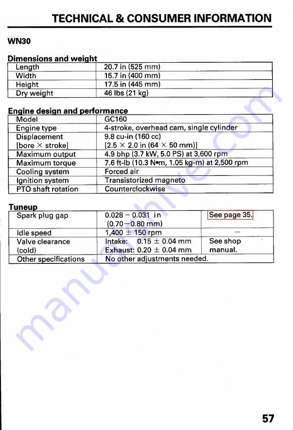 Honda WN20 Owner'S Manual Download Page 59