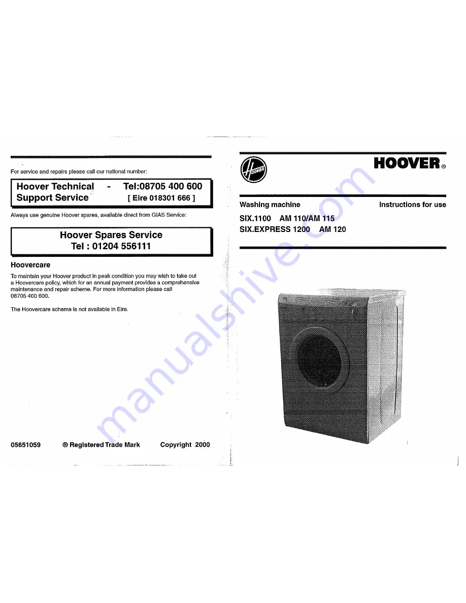 Hoover Six.1100 AM 115 Instructions For Use Manual Download Page 1