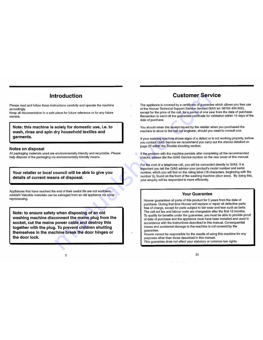 Hoover Six.1100 AM 115 Instructions For Use Manual Download Page 2