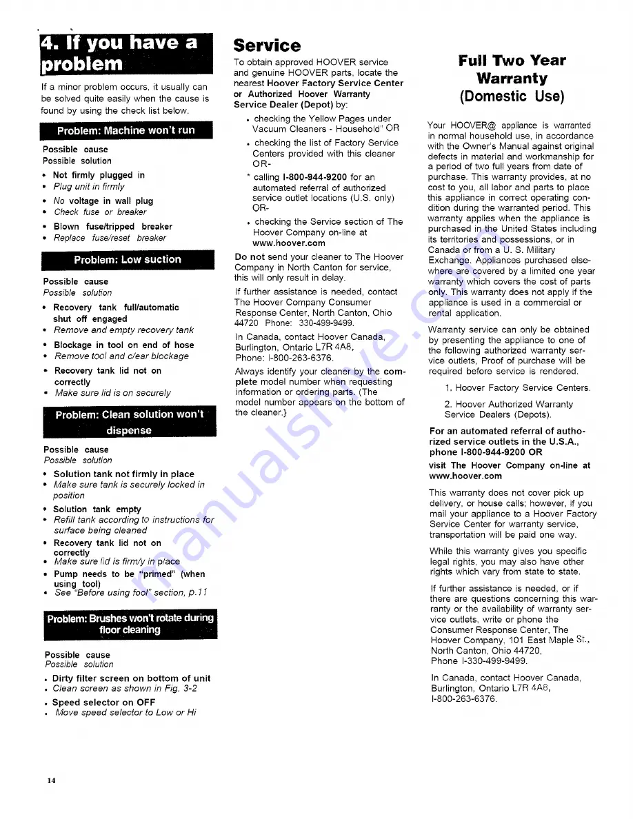 Hoover SteamVac F6025 Owner'S Manual Download Page 14