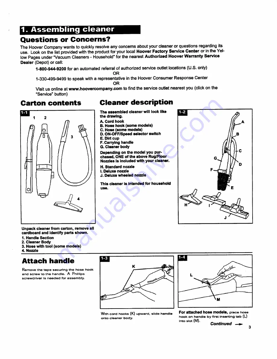 Hoover Stick Vacuum Owner'S Manual Download Page 3