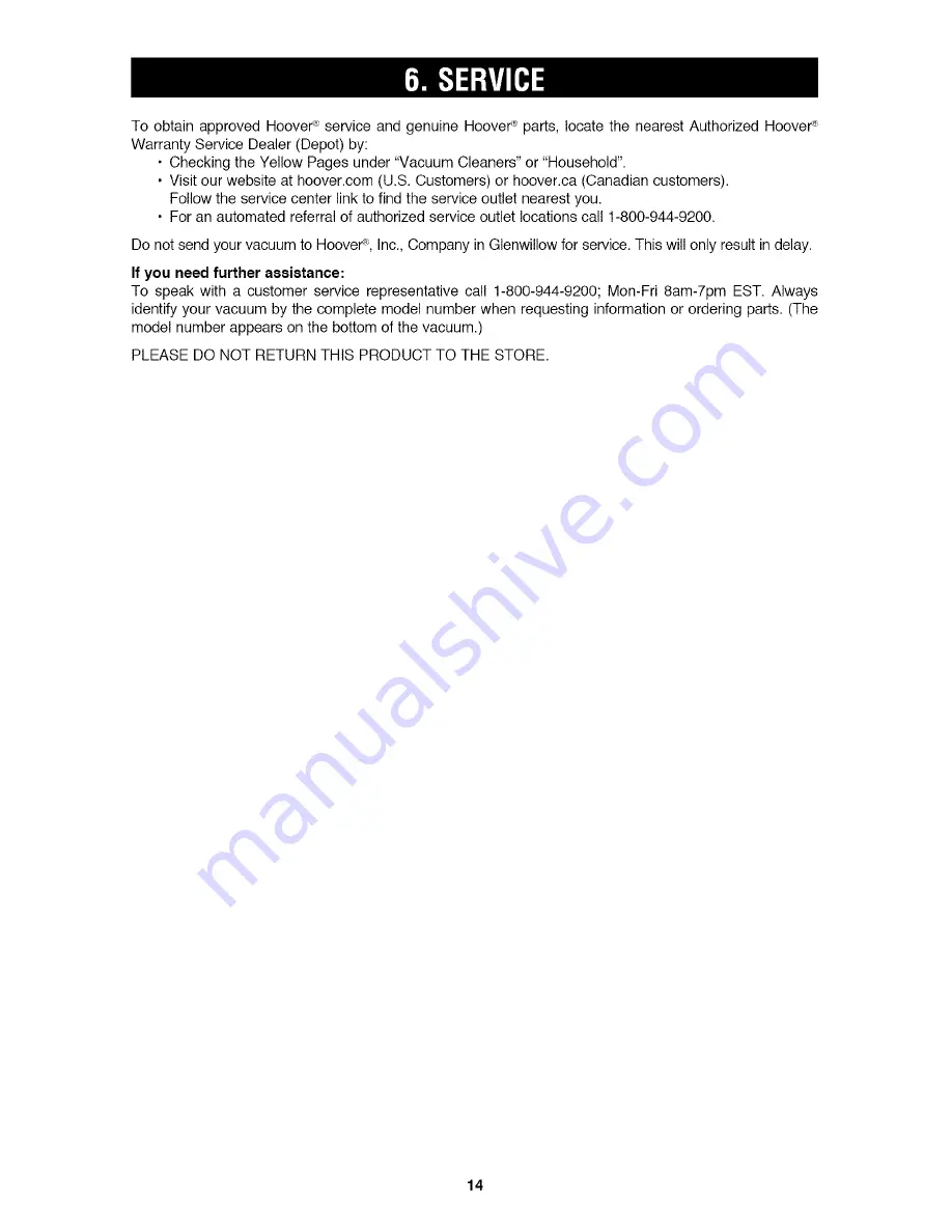 Hoover UH70820 Owner'S Manual Download Page 14