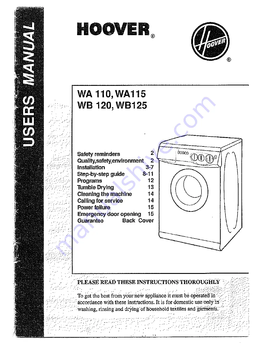 Hoover WA 115 User Manual Download Page 1