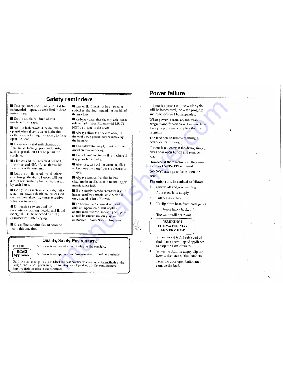 Hoover WS 130 User Manual Download Page 2