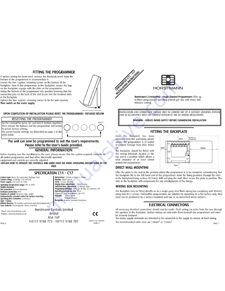 Horstmann CentaurPlus C11 Installation Instructions Download Page 1