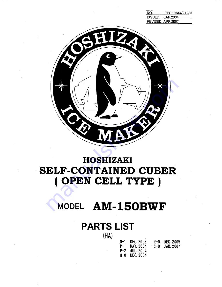 Hoshizaki AM-150BWF Parts List Download Page 1