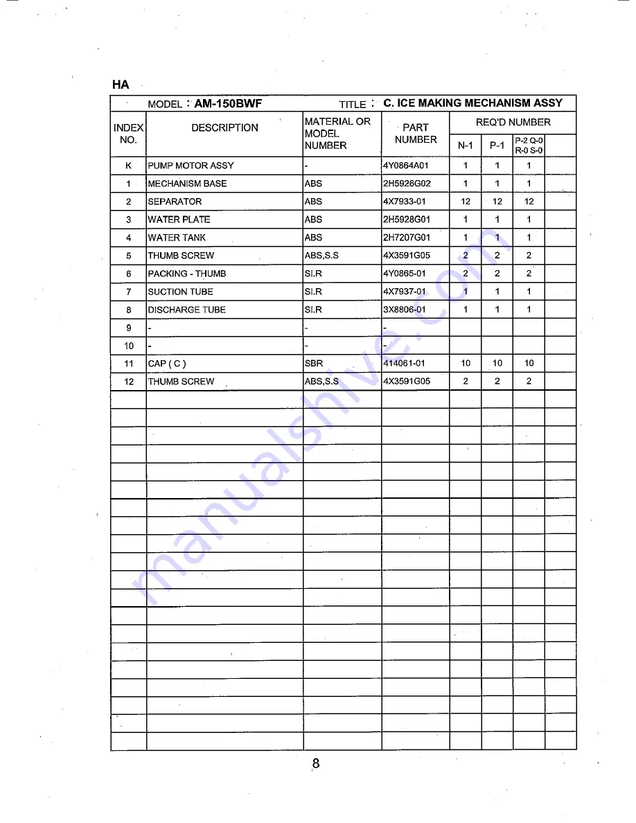 Hoshizaki AM-150BWF Parts List Download Page 11