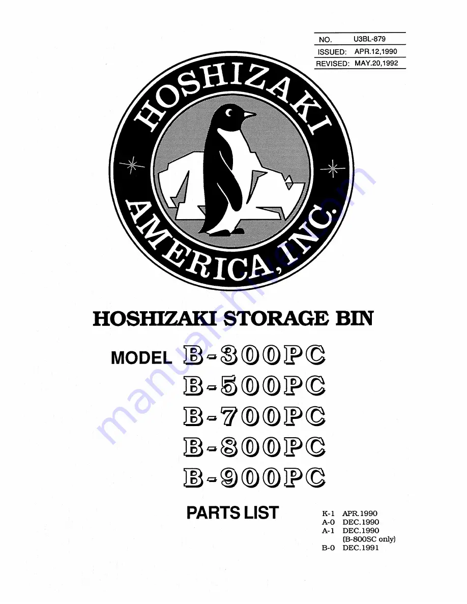 Hoshizaki B-300PC Parts List Download Page 1