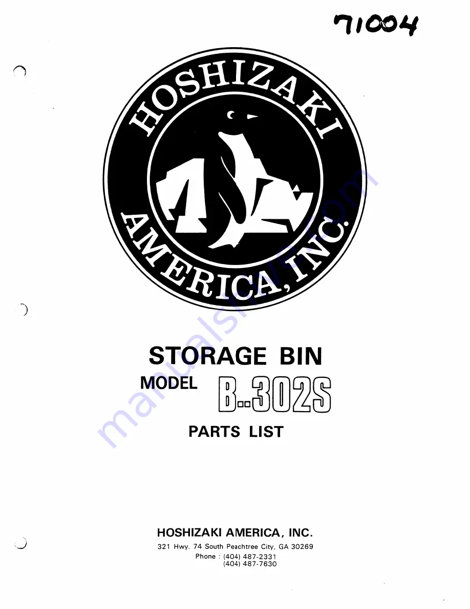 Hoshizaki B302S Parts List Download Page 1