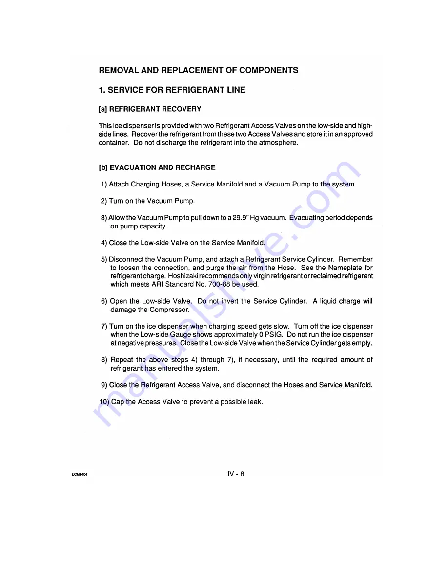 Hoshizaki DCM-240 Service Manual Download Page 61