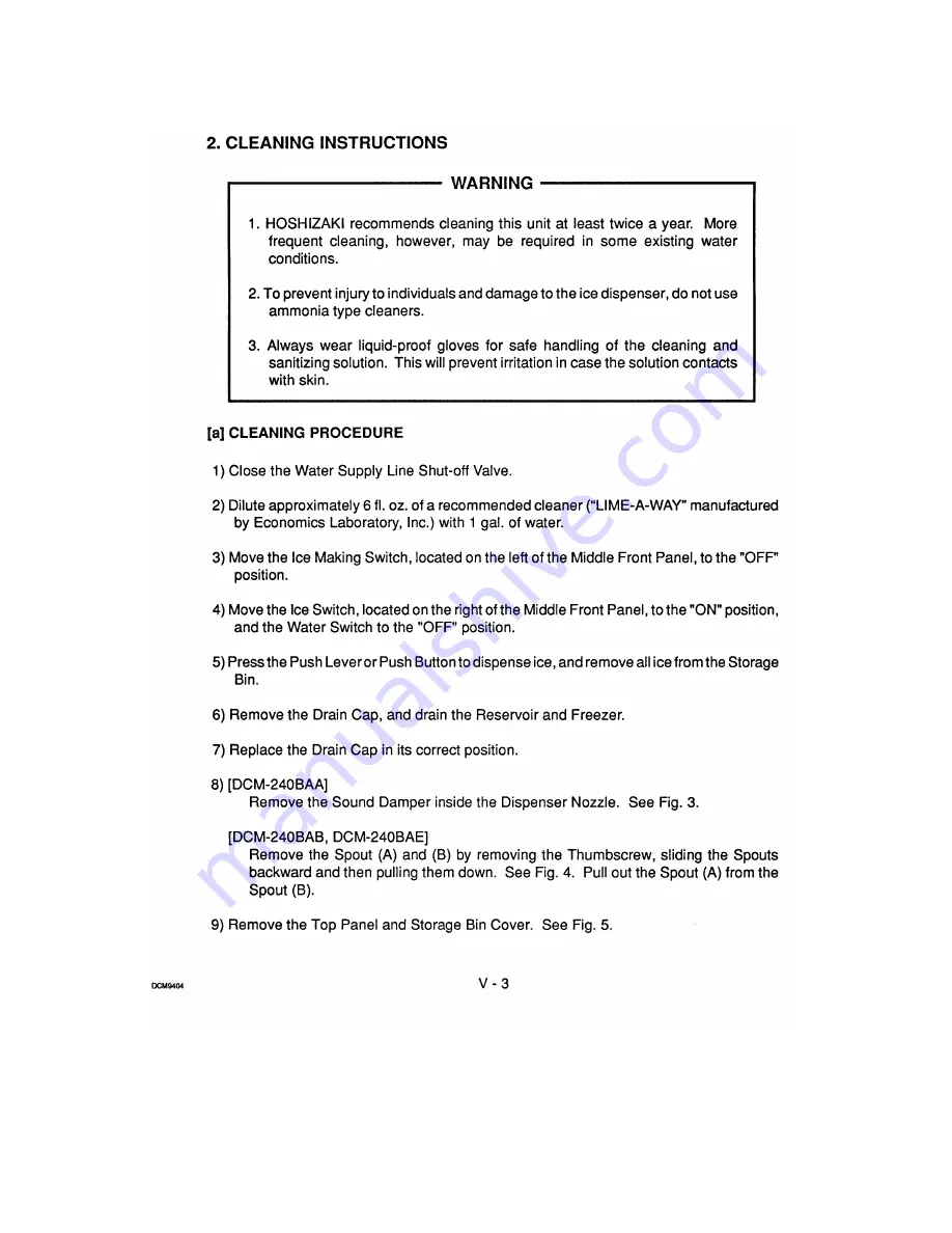 Hoshizaki DCM-240 Service Manual Download Page 82