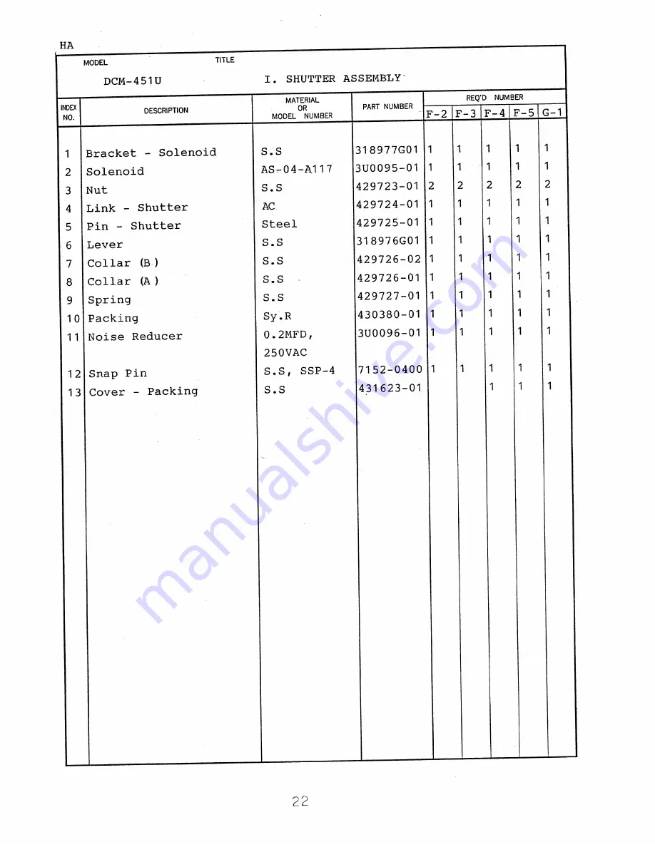 Hoshizaki DCM-451U Parts List Download Page 39