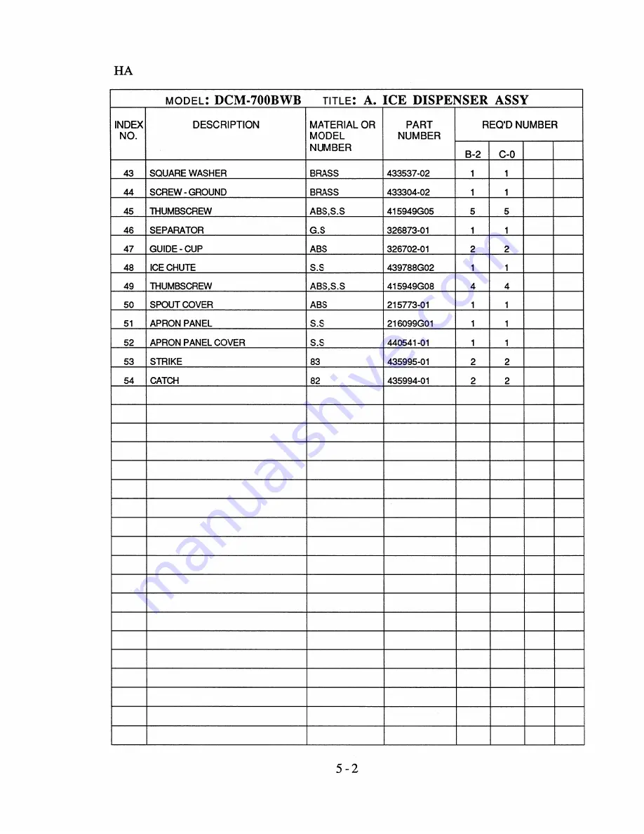 Hoshizaki DCM-700BWB Parts List Download Page 12