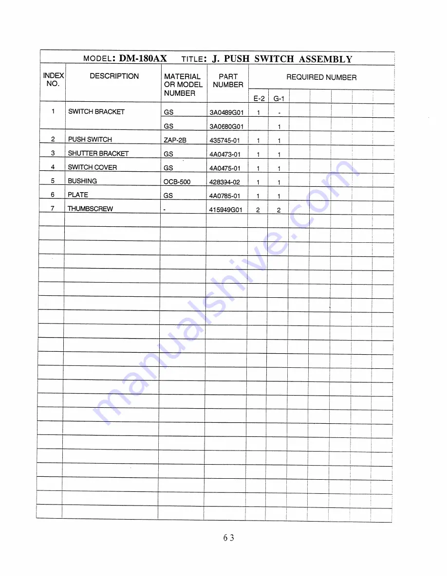 Hoshizaki DM-180A Parts List Download Page 67