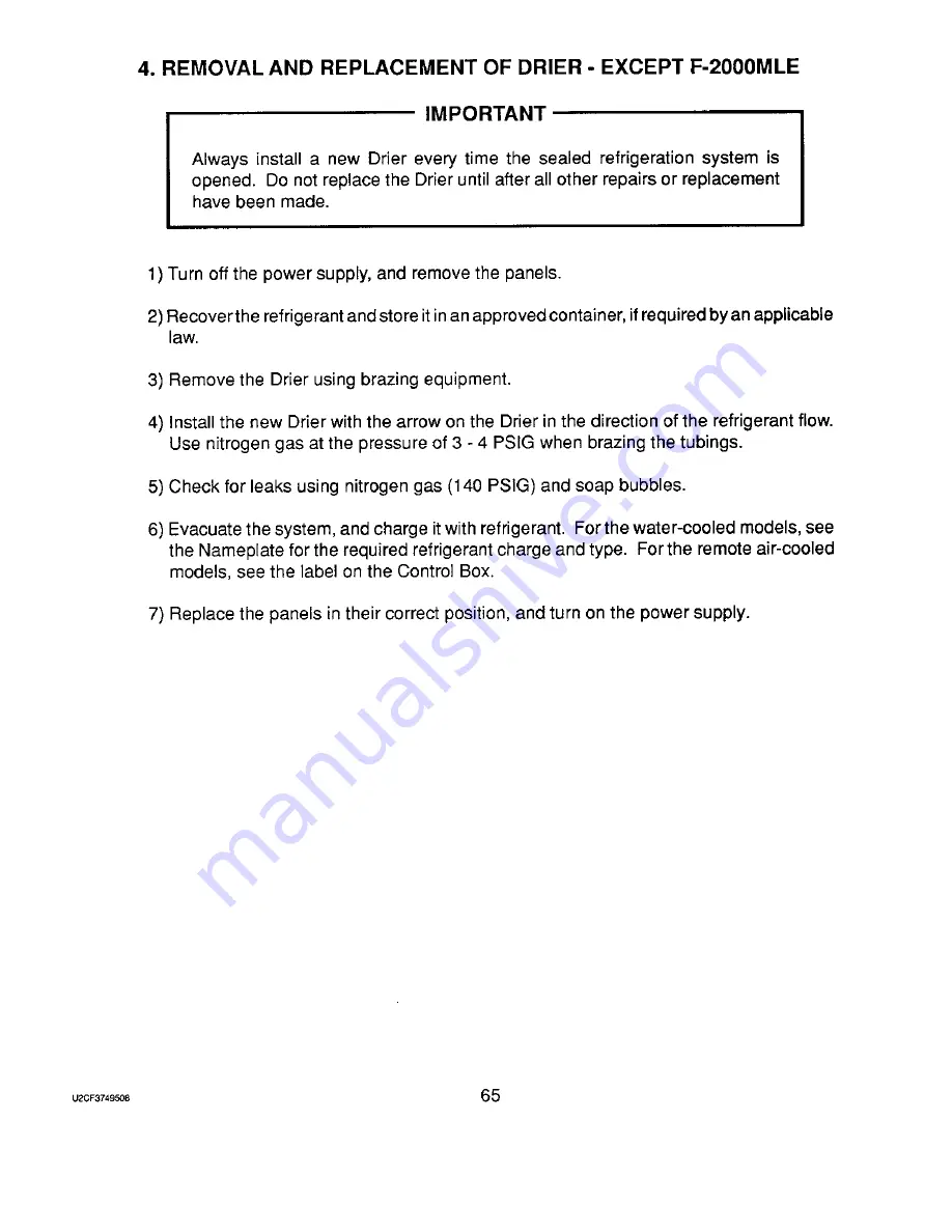 Hoshizaki F-2000M Service Manual Download Page 71