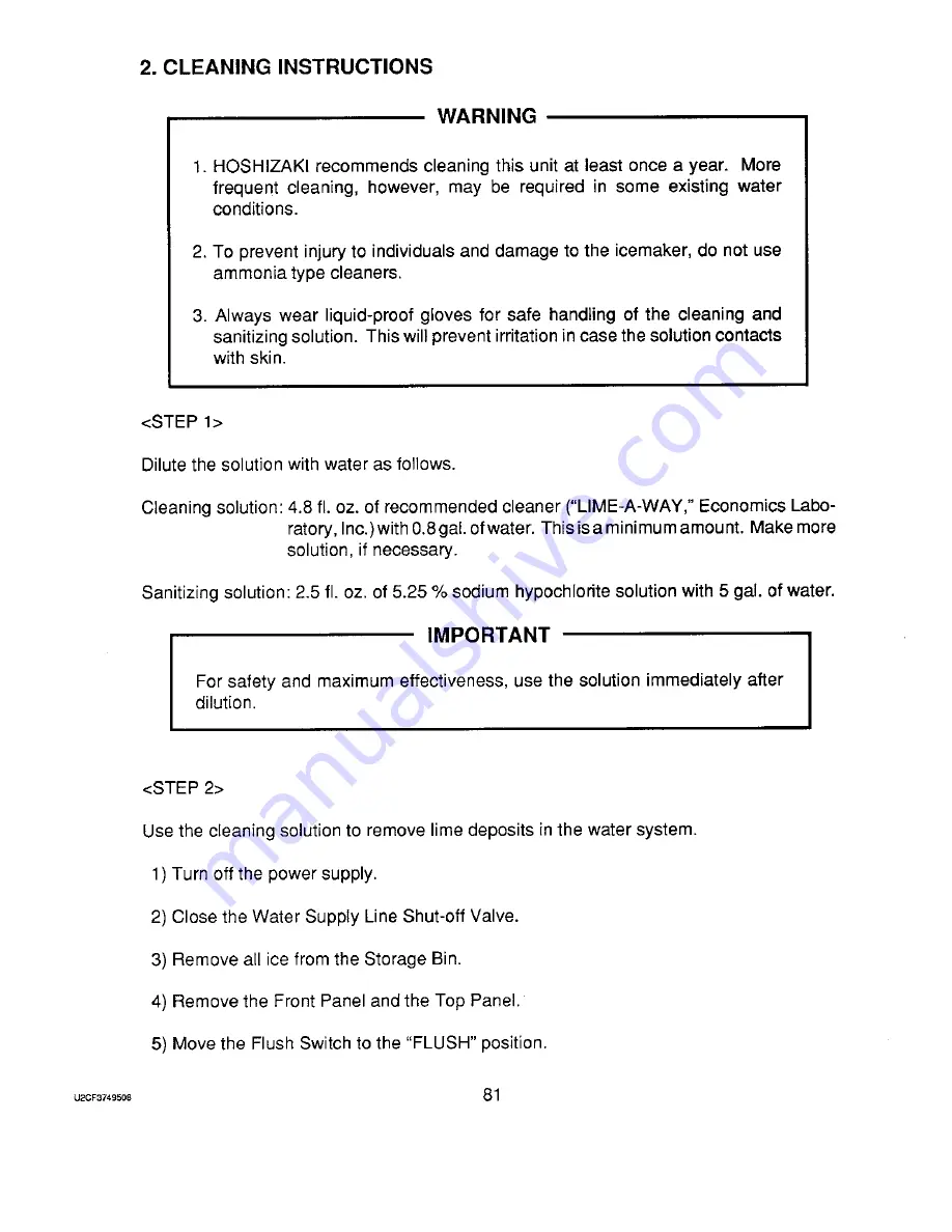 Hoshizaki F-2000M Service Manual Download Page 87