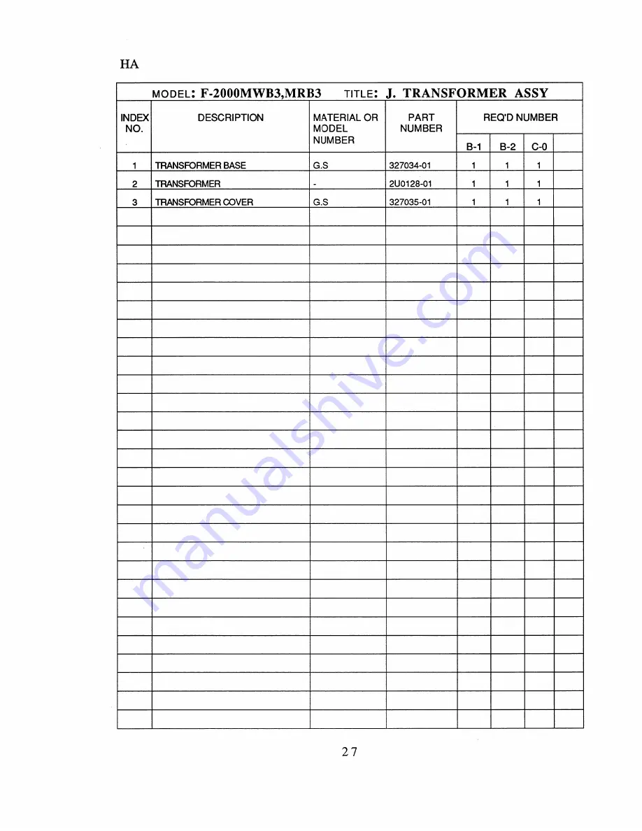 Hoshizaki F-2000MRB3 Parts List Download Page 31