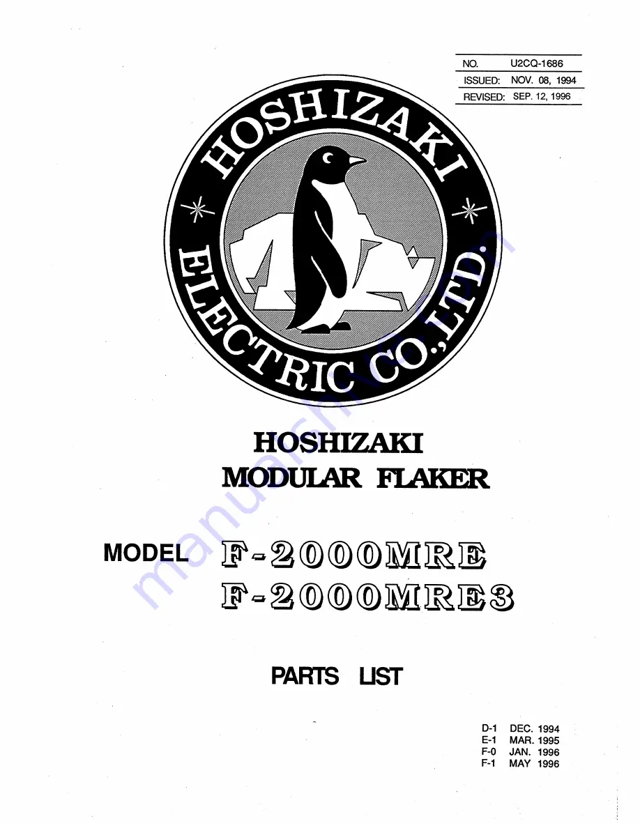 Hoshizaki F-2000MRE Parts List Download Page 1