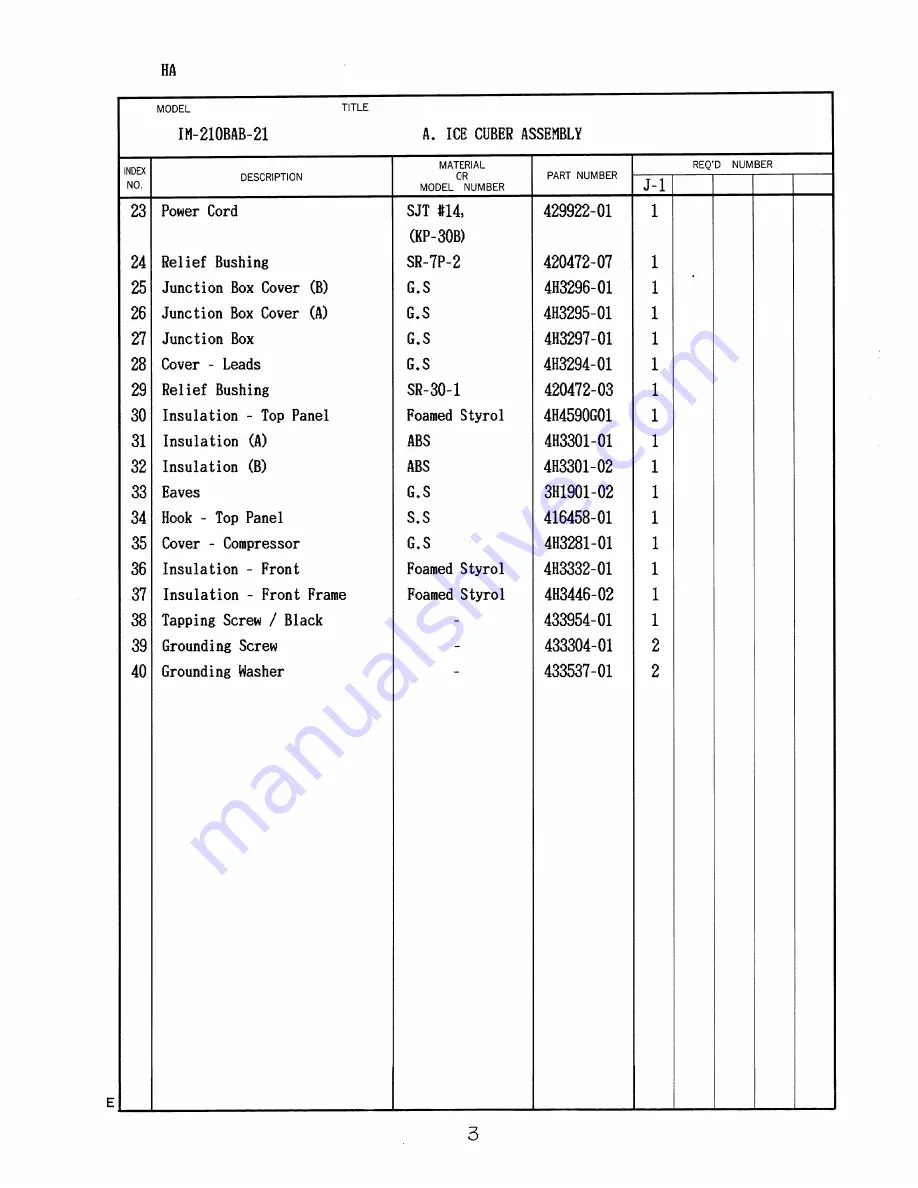 Hoshizaki IM-210BAB-21 Parts List Download Page 6