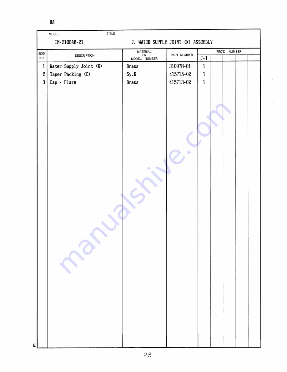 Hoshizaki IM-210BAB-21 Parts List Download Page 26