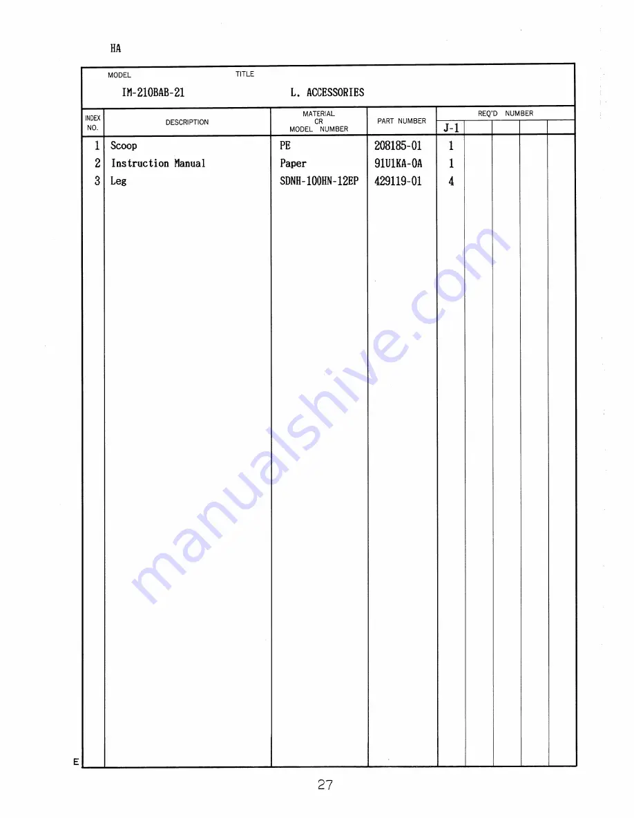 Hoshizaki IM-210BAB-21 Parts List Download Page 30