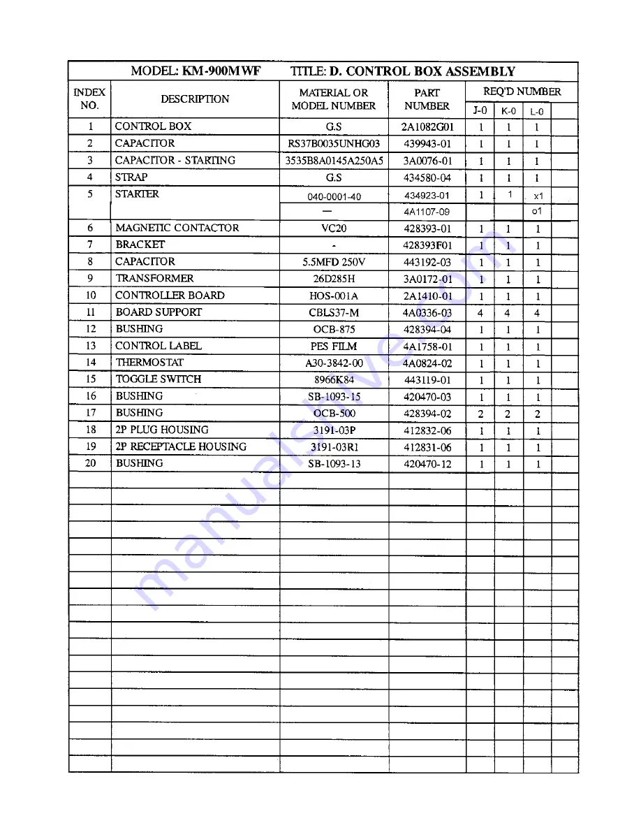 Hoshizaki KM-900MAF Final Parts List Download Page 34